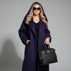Vintage Style Deep Purple Long Hooded Overcoat